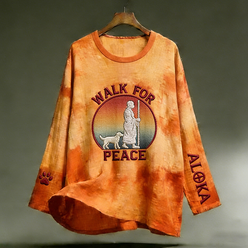 Walk For Peace Aloka Dog With Tie Dye Art Cotton Linen Shirt