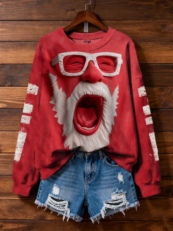 Women'S Funny And Exaggerated Santa Claus Face  Art Print Casual Sweatshirt