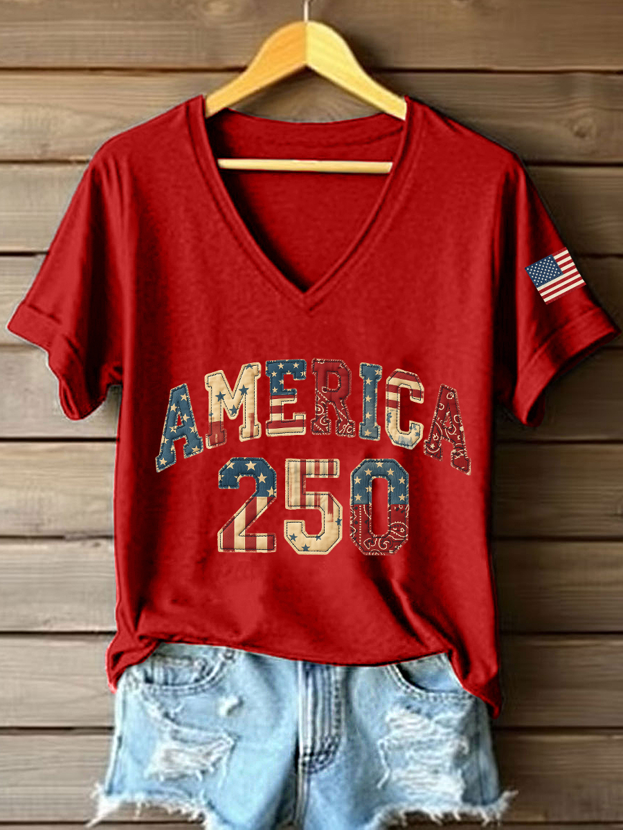 Women's 250th Anniversary Patchwork Pattern T-Shirt