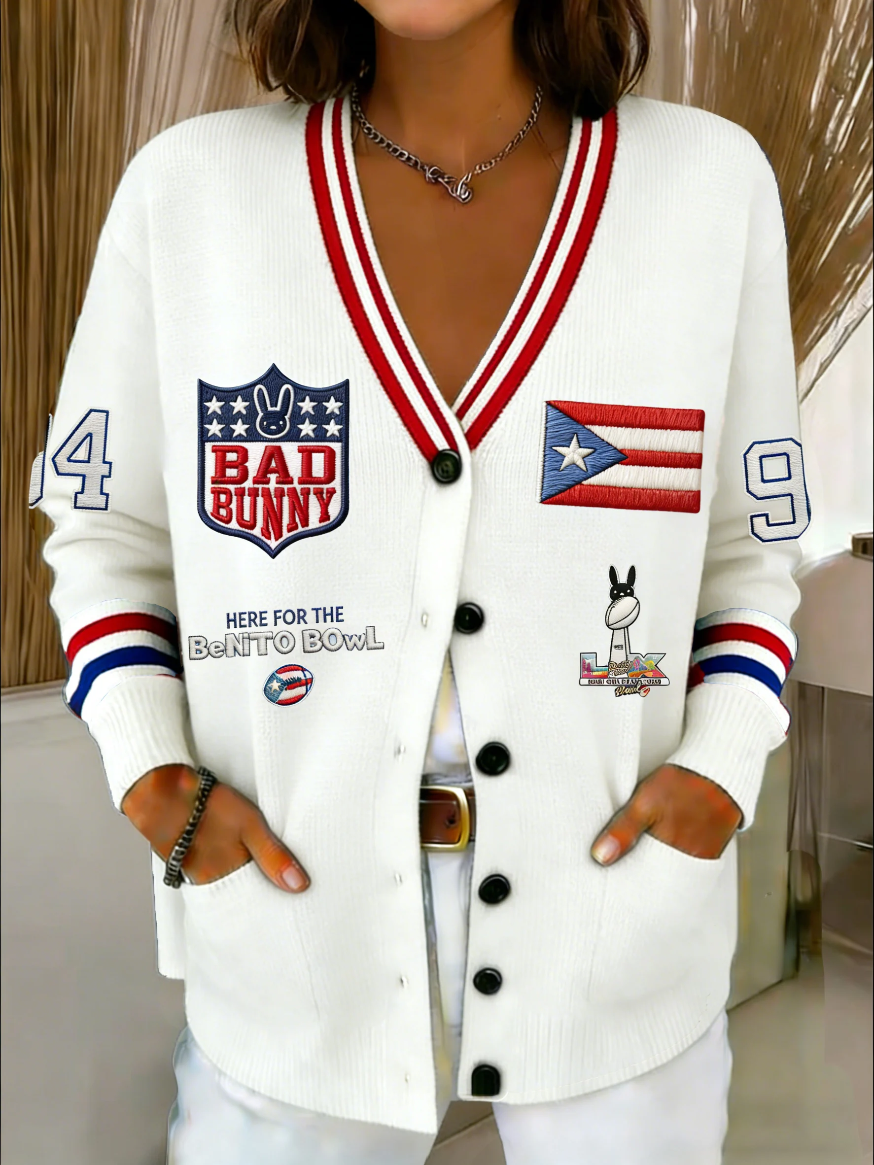 Women's Casual Puerto Rico Plaid Knitted Cardigan