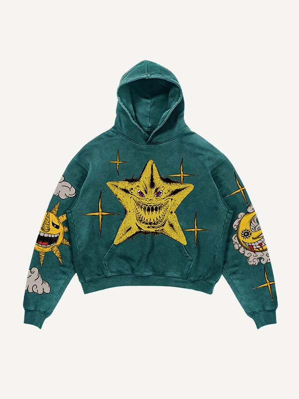 Evil Moon&Sun&Star&Eye&Cloud Print Slant Pockets Hoodie
