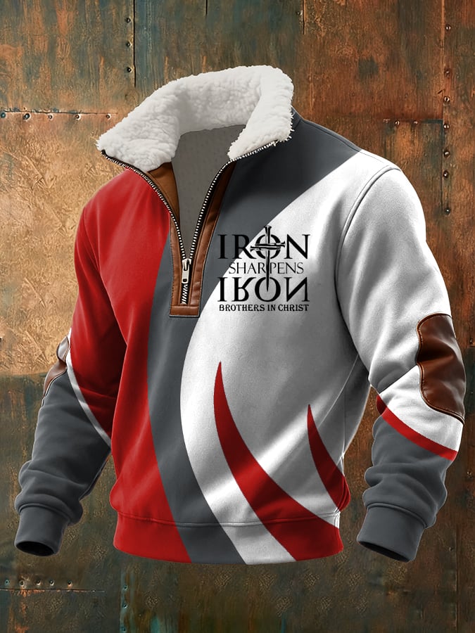 Men's Retro Faith Casual Printed Fur Collar Sweatshirt