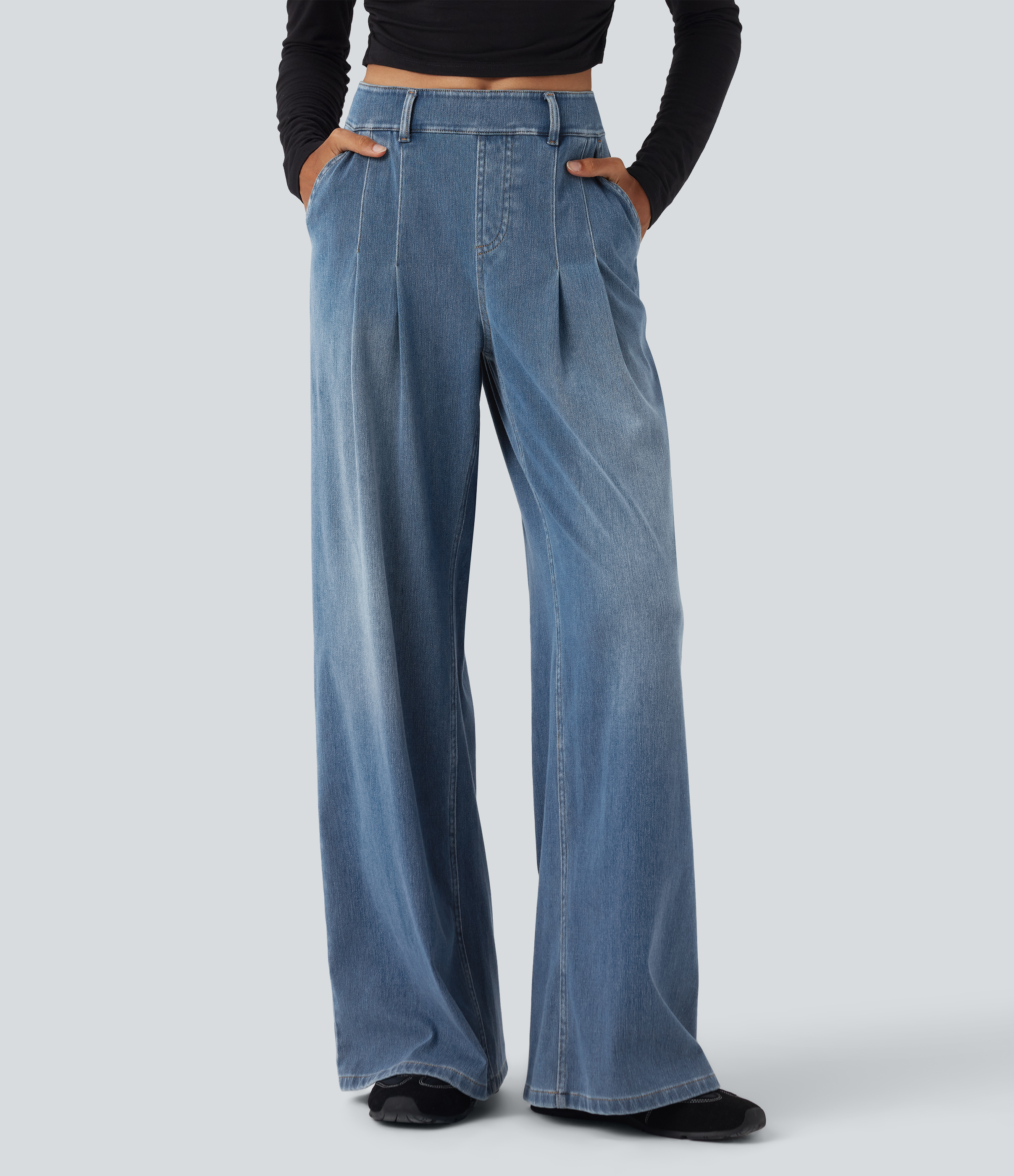 Halara Flex™ Mid Rise Wide Leg Casual Jeans with Pockets