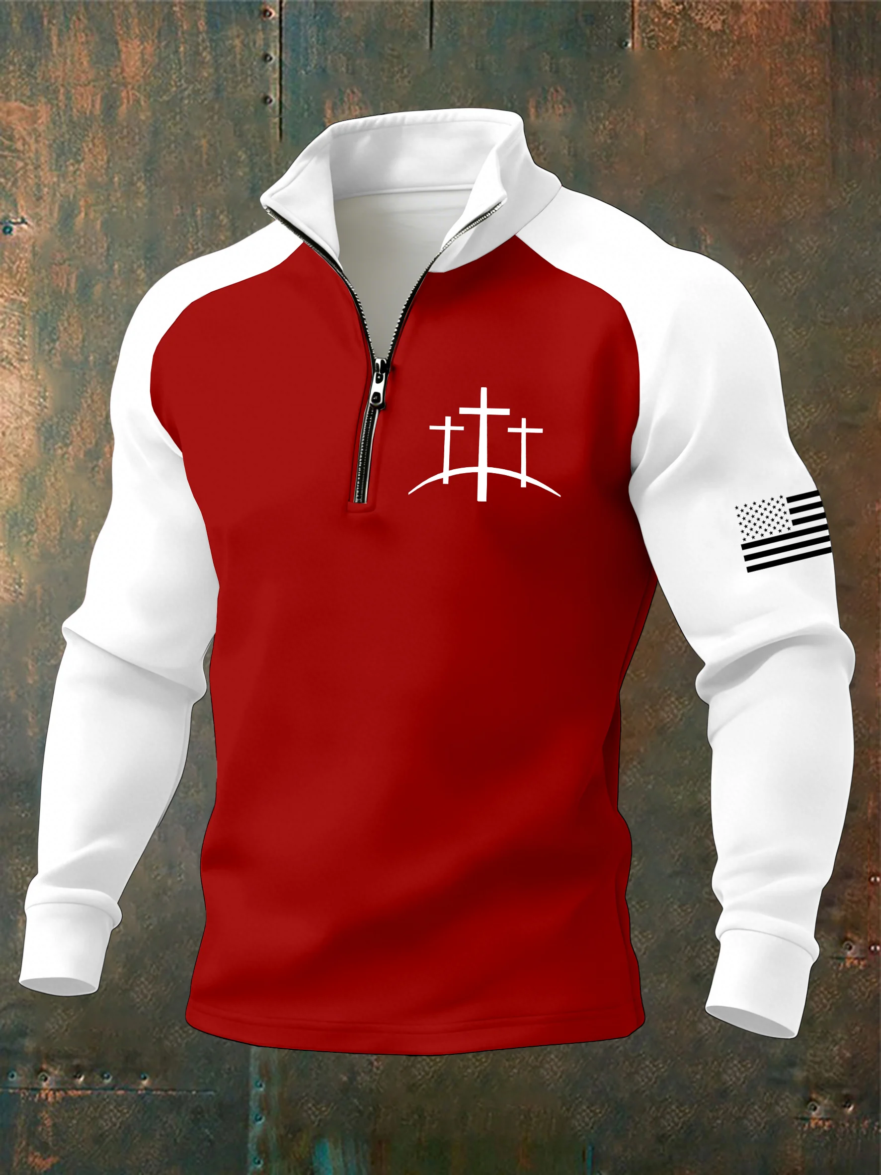 Men's Faith Cross Print Zipper Neck Sweatshirt