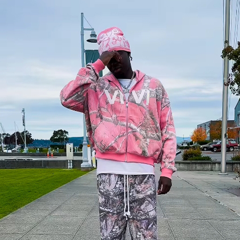 Pink Hunter Casual Streetwear Zip-Up Hoodie