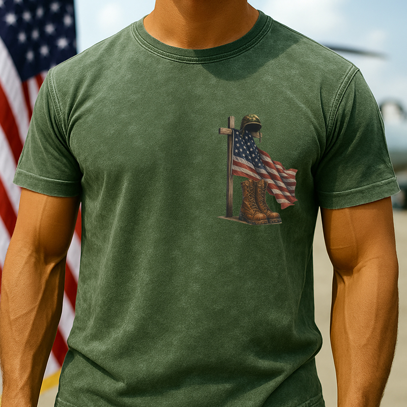 Veteran's Flag Print Casual T-Shirt