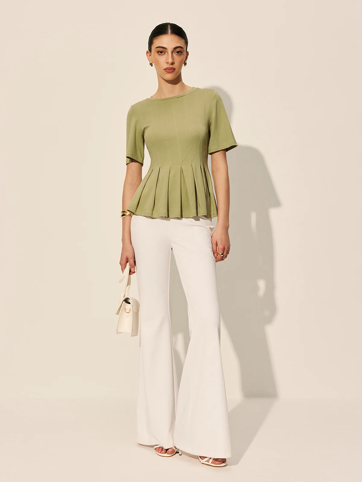 Pleated Peplum Ribbed Top