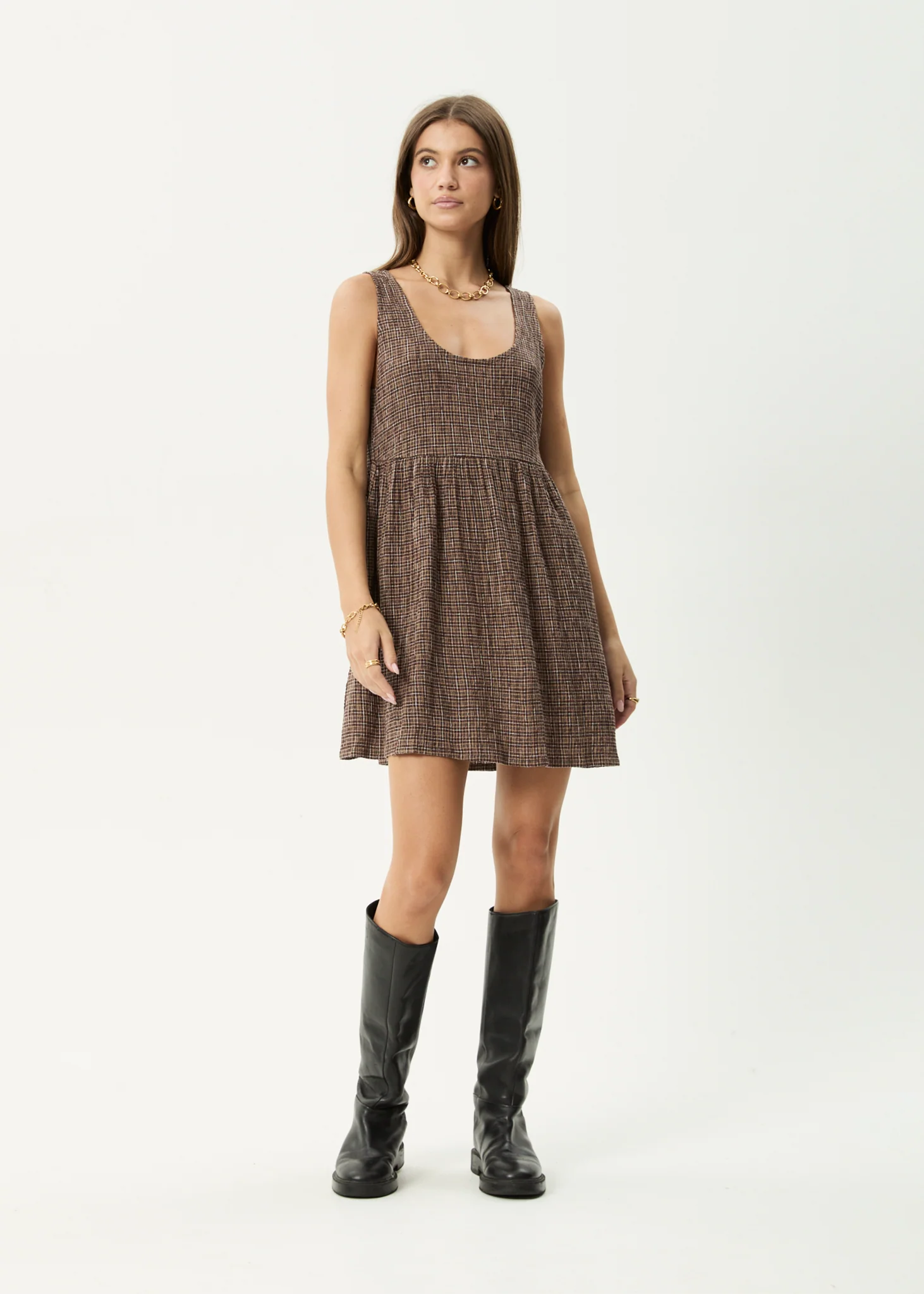 AFENDS Womens Jesse - Seersucker Mini Dress - Coffee