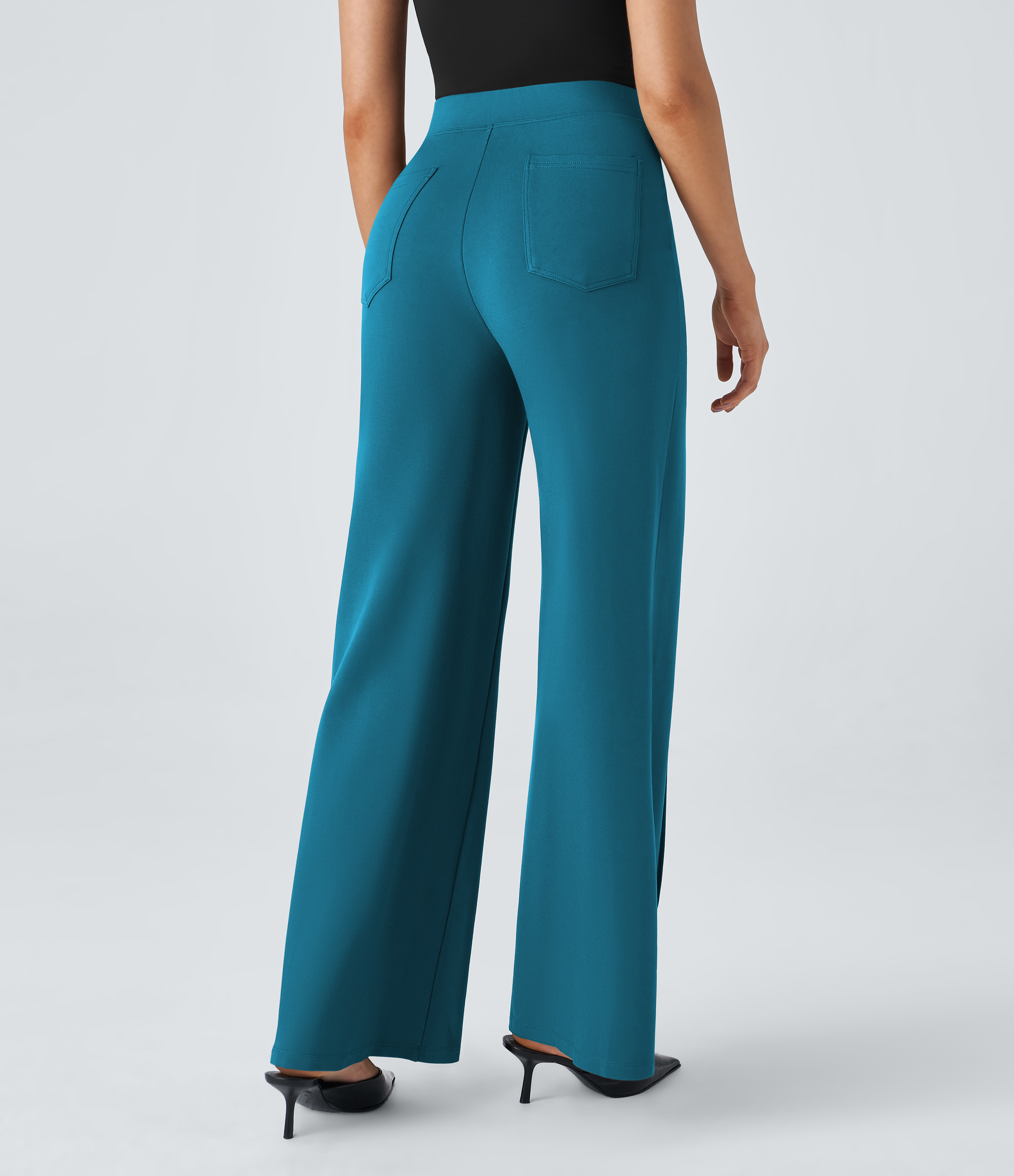 High Waisted Pocket Wide Leg Work Pants