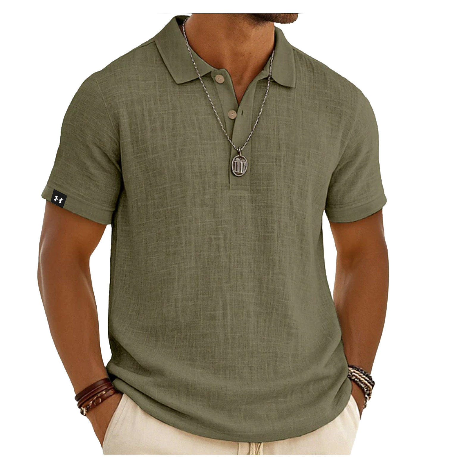 Men's Linen Shirt Polo Shirts Casual Vacation Classic Short Sleeve Fashion Solid Color