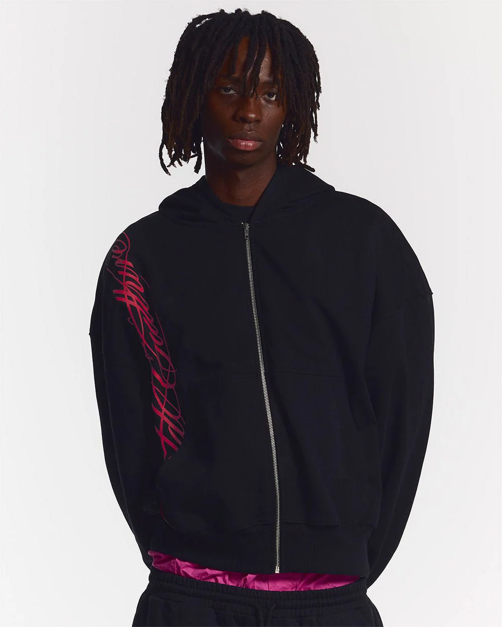 SCRIPT ZIP HOODIE BLACK
