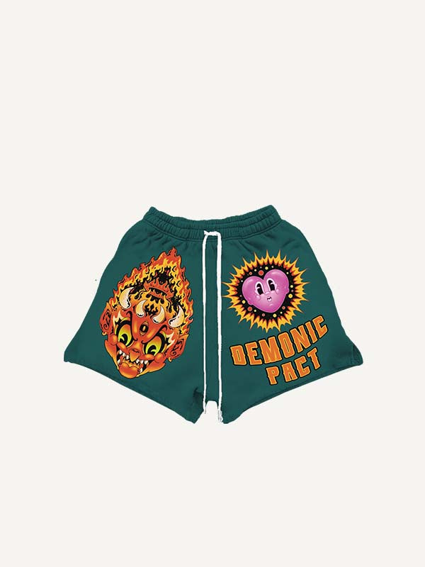 Little Devil&Evil Moon&Sun&Heart&Animal&Graphic Print Drawstring Waist Shorts