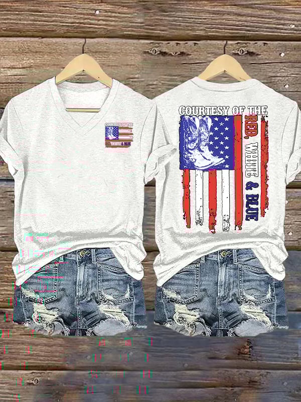 Women's  Courtesy Of Red White And Blue 250th Anniversary Flags T-Shirt