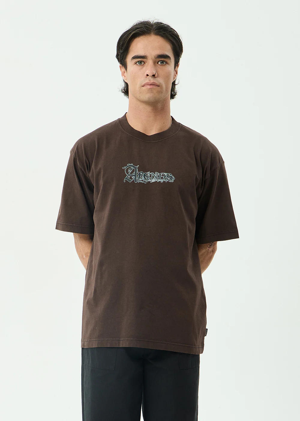 AFENDS Mens Labyrinth - Boxy Tee - Washed Coffee