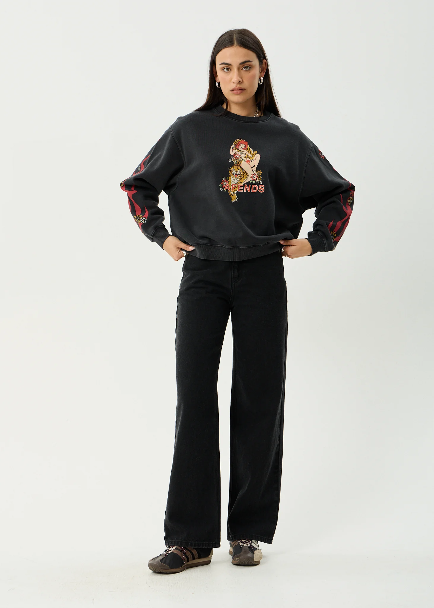 AFENDS Womens Hellcat - Crew Neck - Stone Black