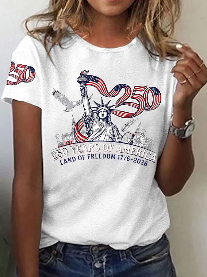 Women'S Casual Short-Sleeved T-Shirt With American 250th Anniversary Commemorative Print.