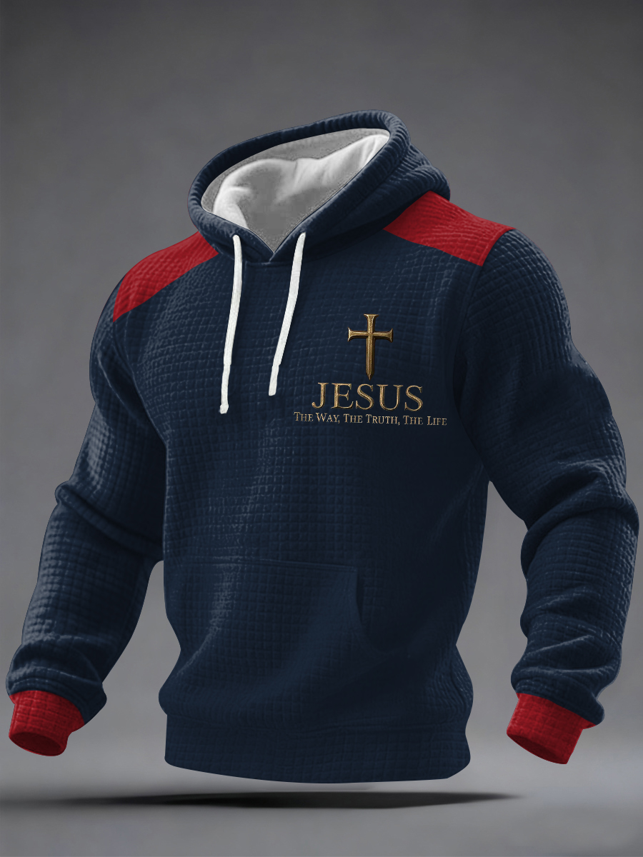 Men's Jesus The Way The Truth The Life Print Casual Checkered Hoodie