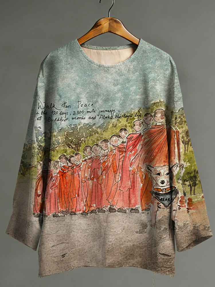 Walk For Peace Aloka Dog Art Cotton Linen Shirt