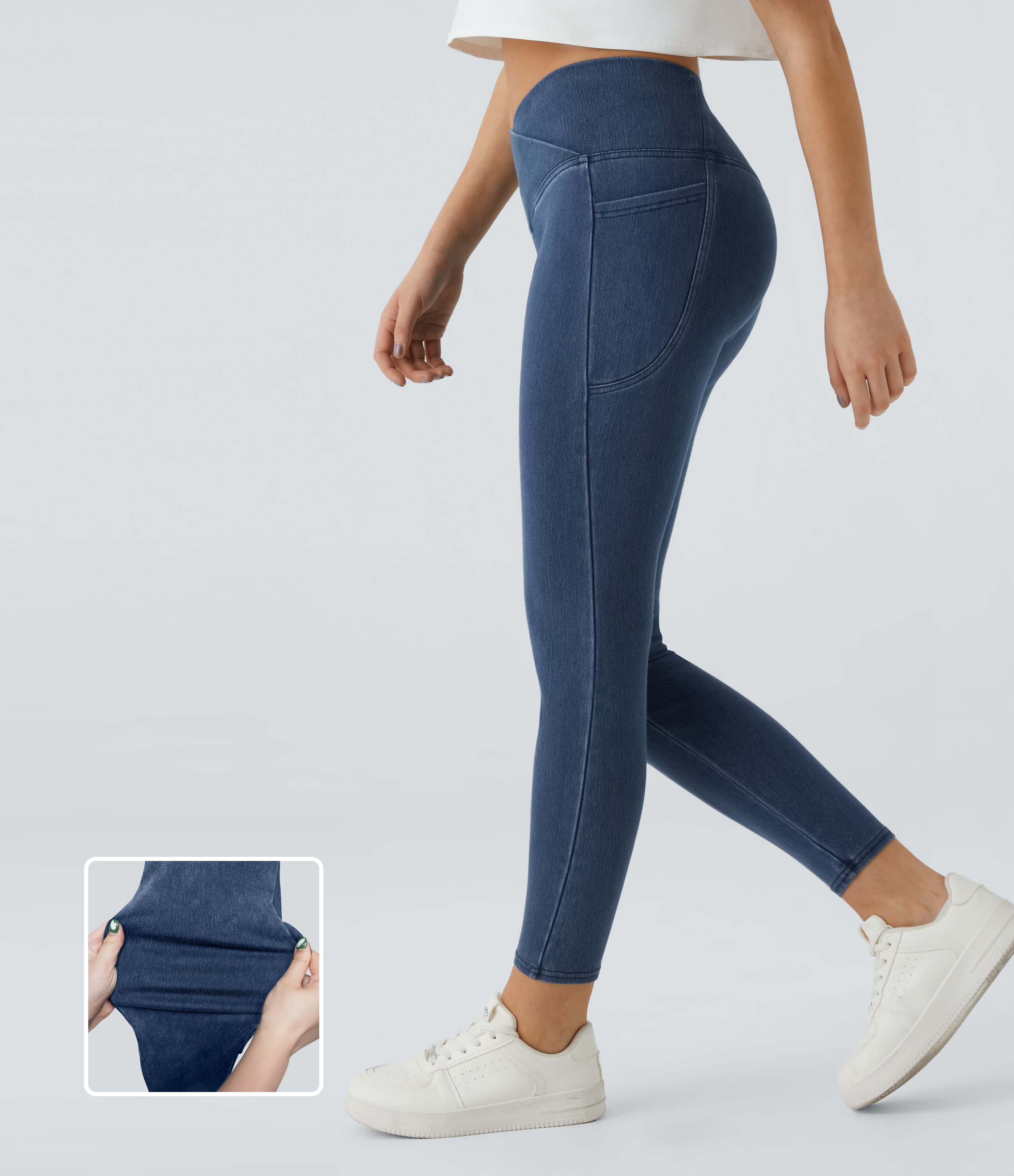 Halara Flex™ Crossover Pocket Washed Denim Work Leggings