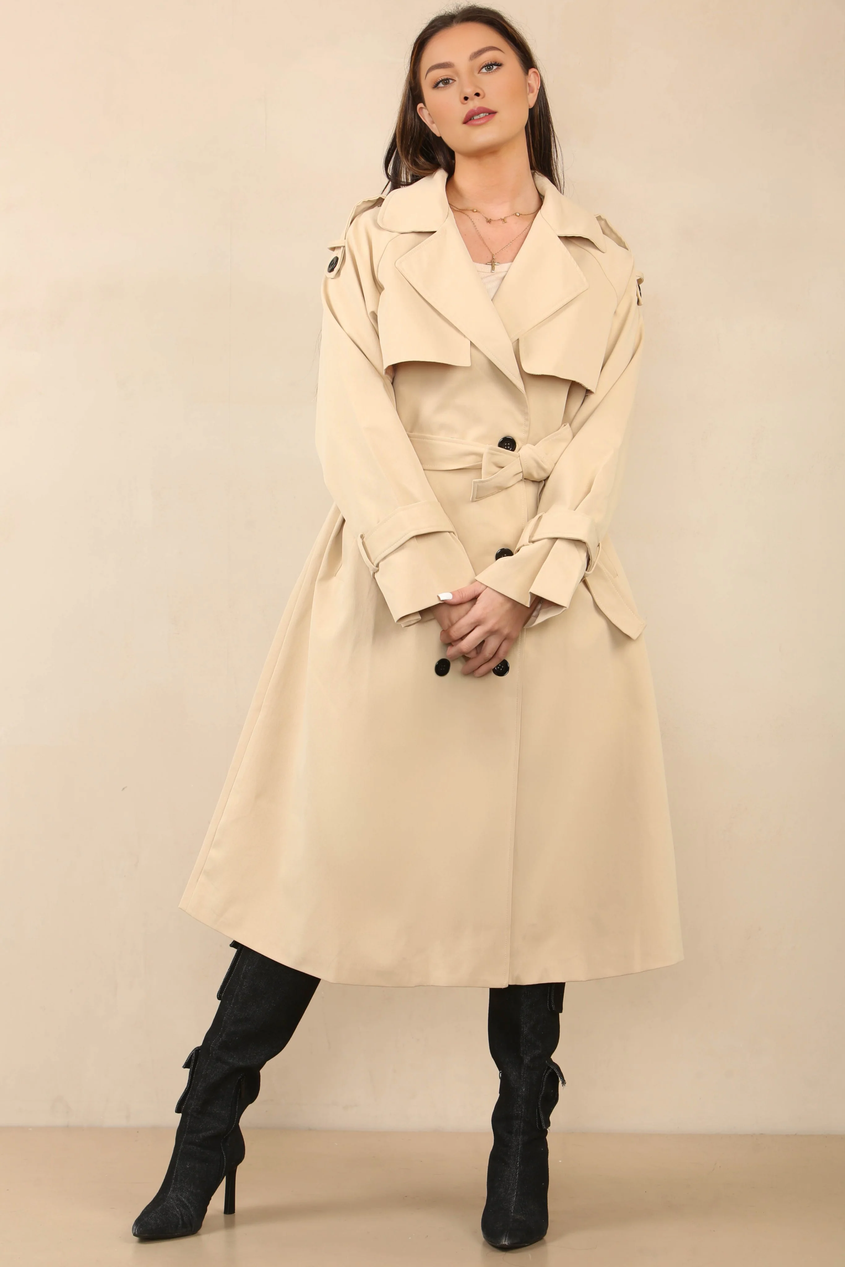 Chic Waist Tie Double Breasted Trench Coat