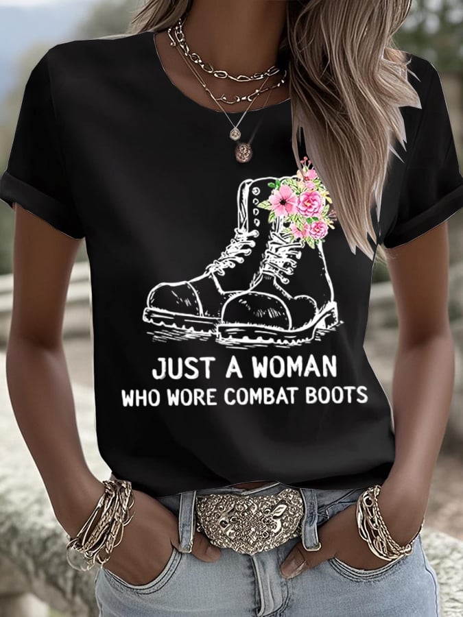 Women's Just A Woman Who Wore Combat Boots Print T-shirt