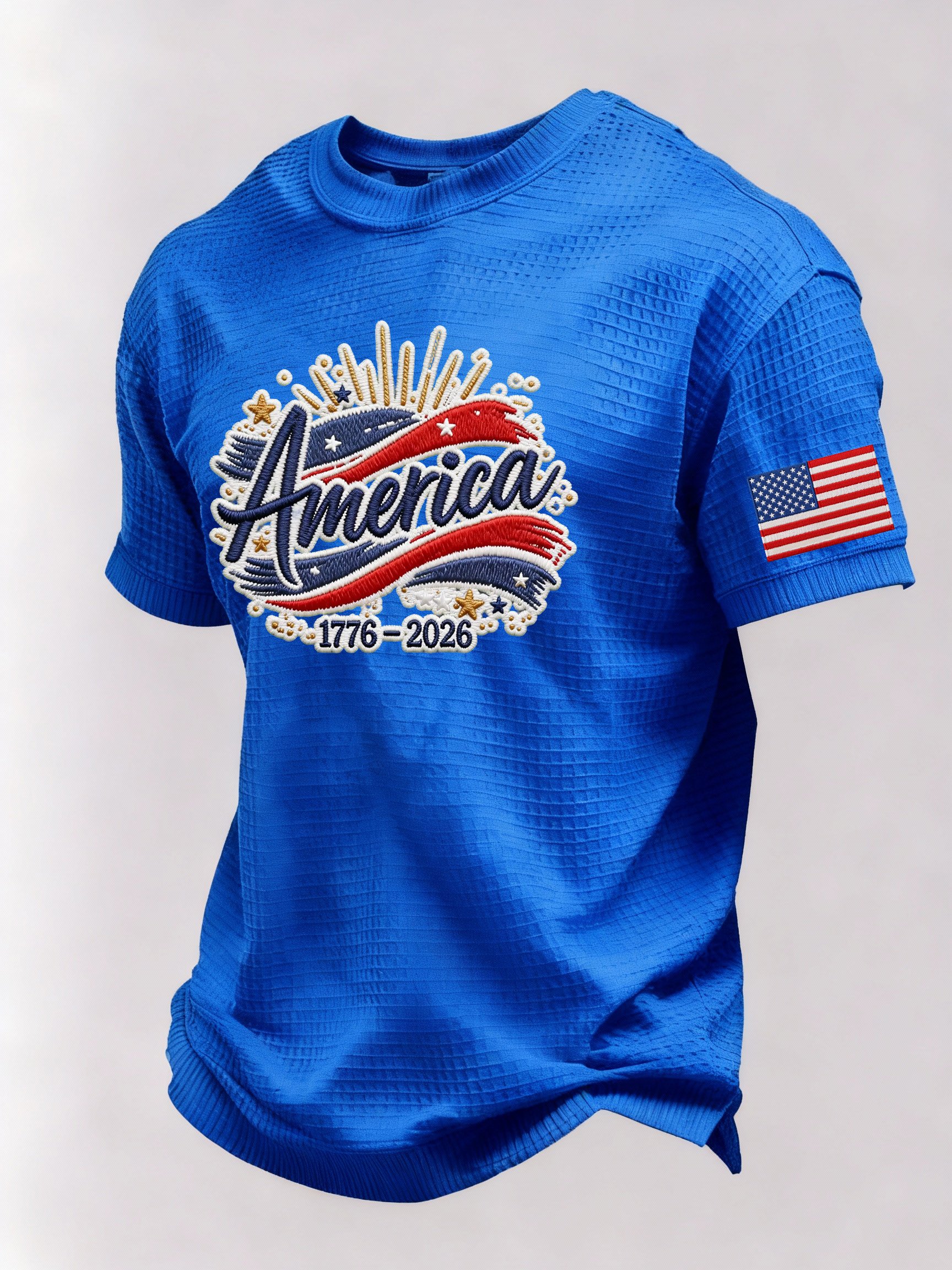 Men’s USA 250th Anniversary Embroidered Print Short Sleeve Waffle T-Shirt