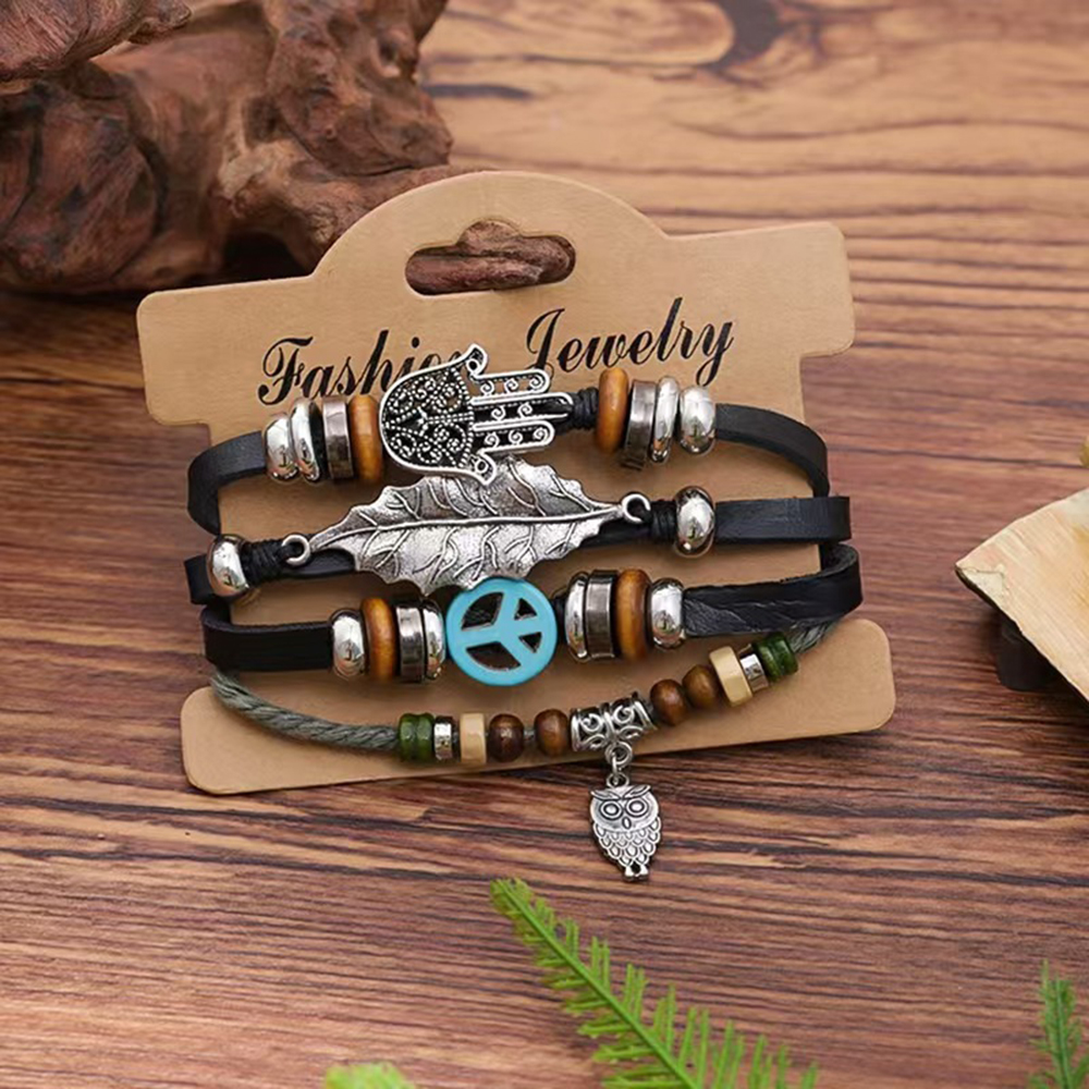 Vintage Peace Multi Layered Leather Bracelet