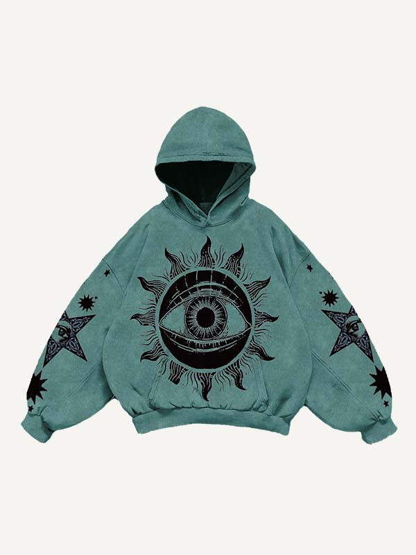 Eye&Moon&Star&Sun&Graphic Print Slant Pockets Hoodie