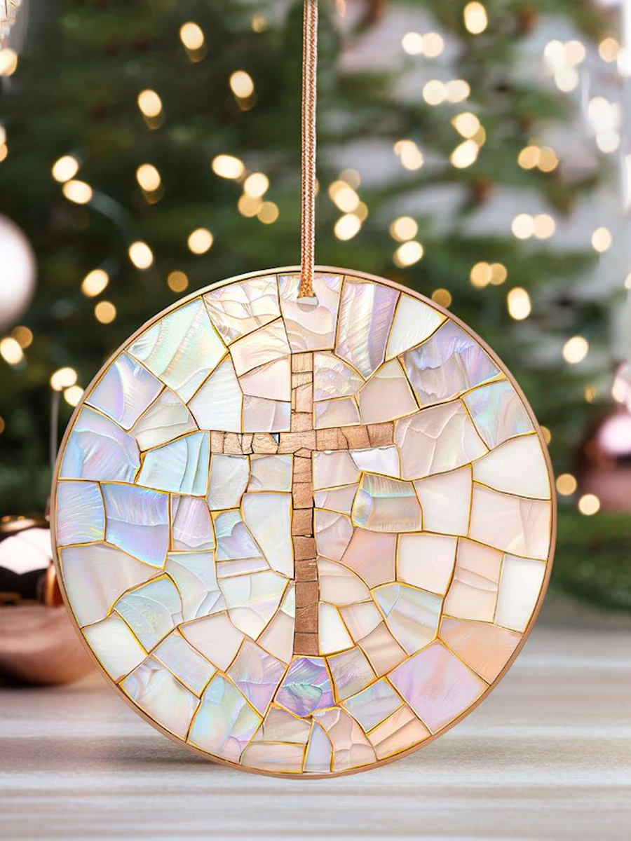 Christian Cross Flag Printed Acrylic Decorative Ornament