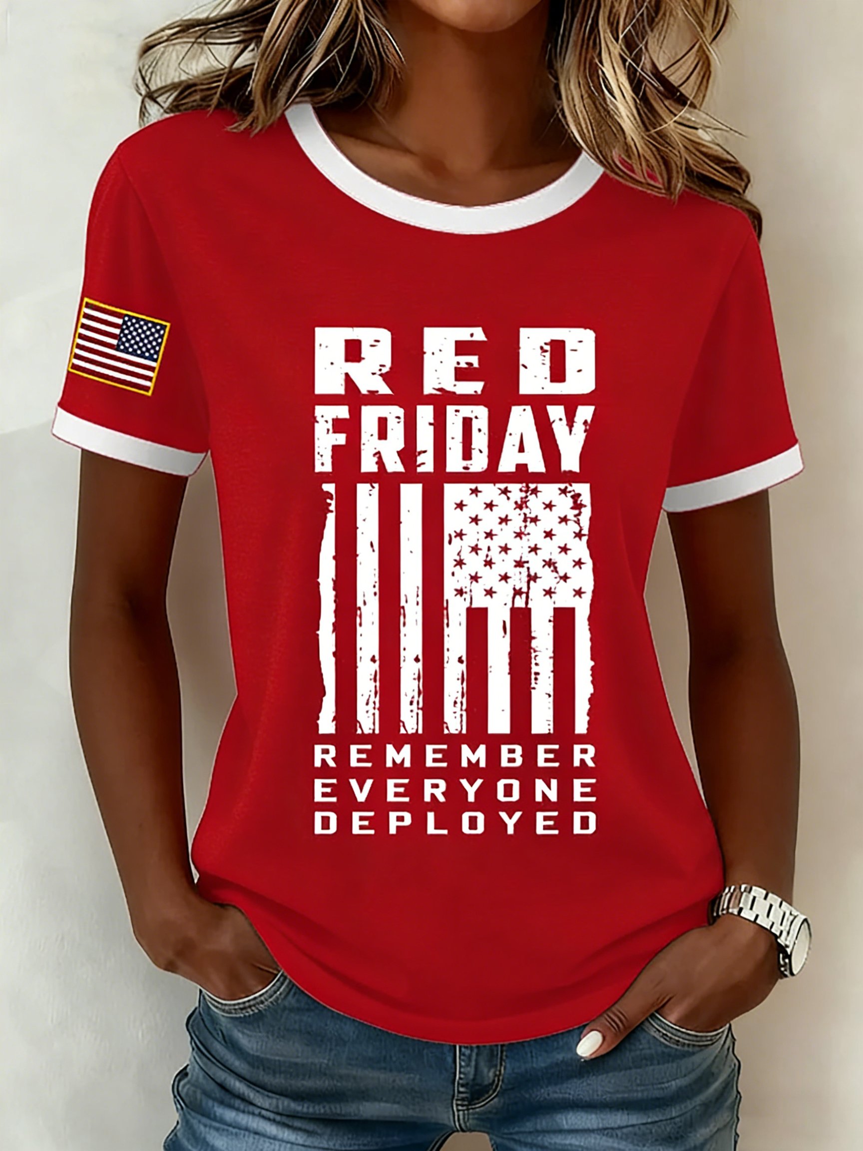 Women's Red Friday Printed Short-Sleeved T-Shirt