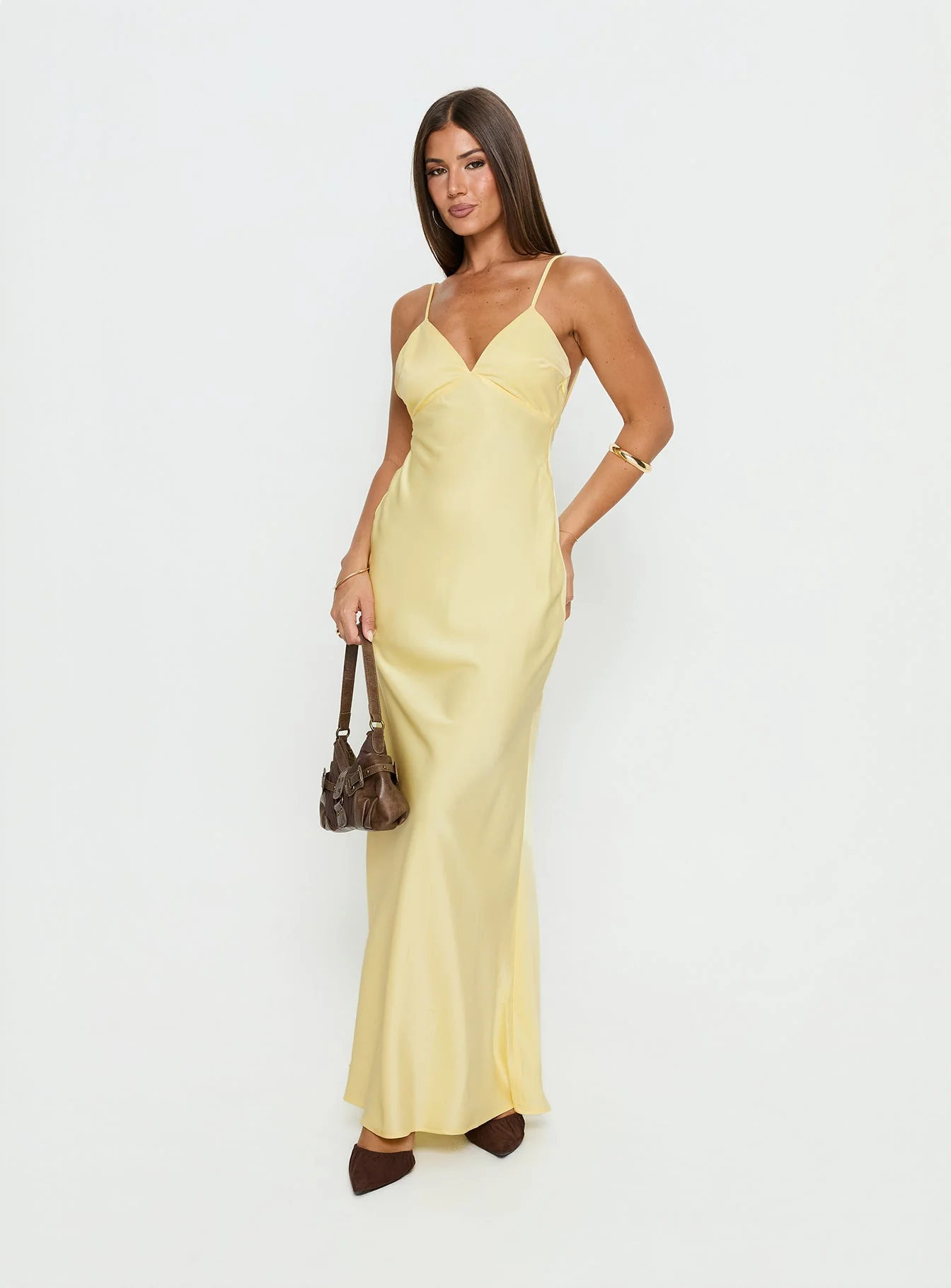Flip A Switch Satin Lace Slip Maxi Dress Butter