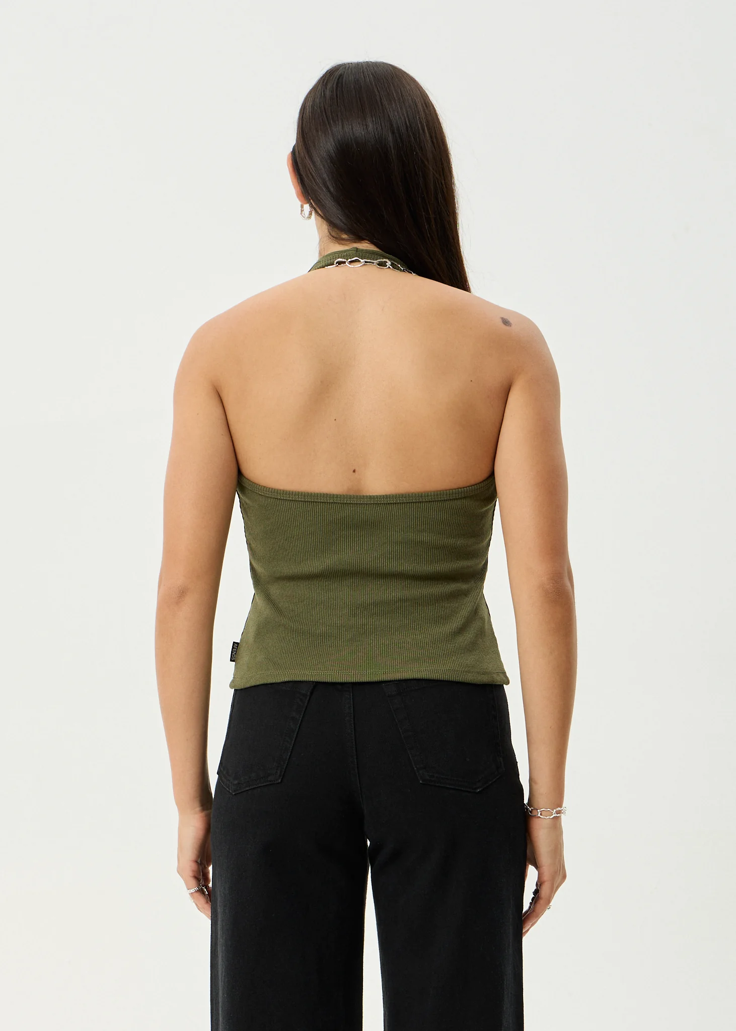 AFENDS Womens Basis - Rib Halter - Deep Olive