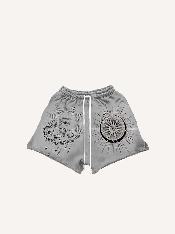 Eye&Tears&Cloud&Graphic Print Drawstring Waist Shorts