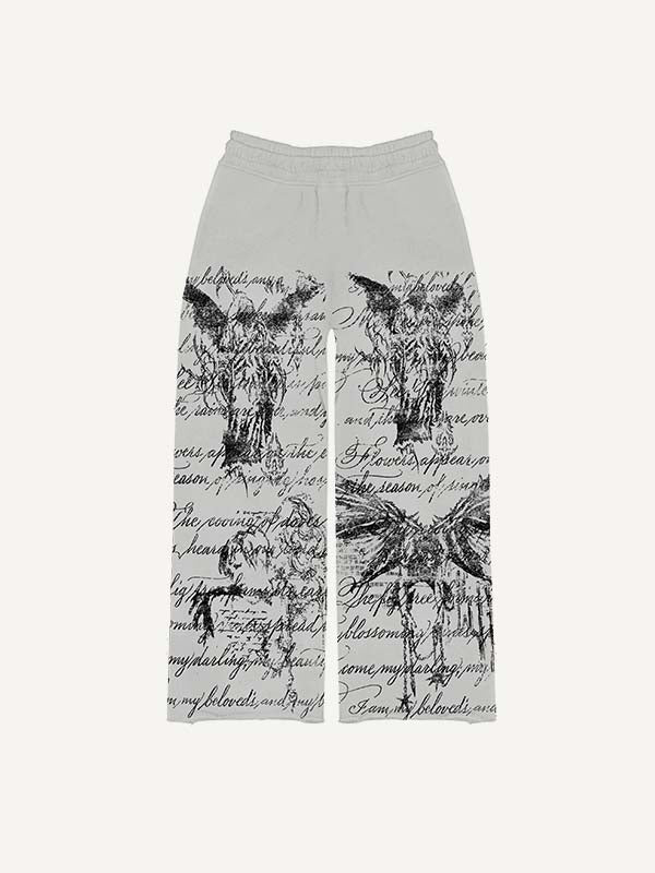 Figure&Wing&Graphic&Letter Print Elastic Waist Pants