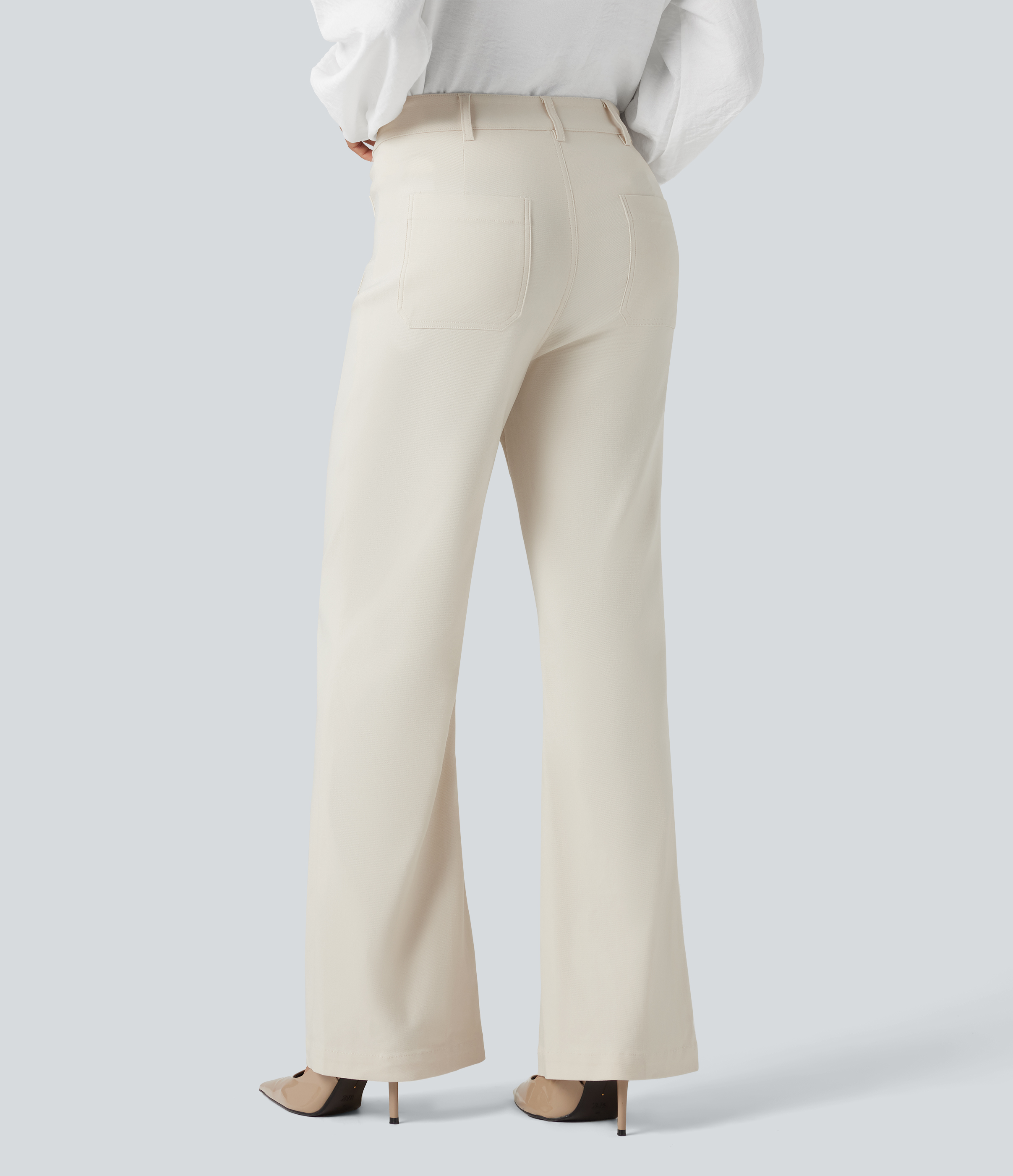 High Waisted Work Flare Pants with Pockets