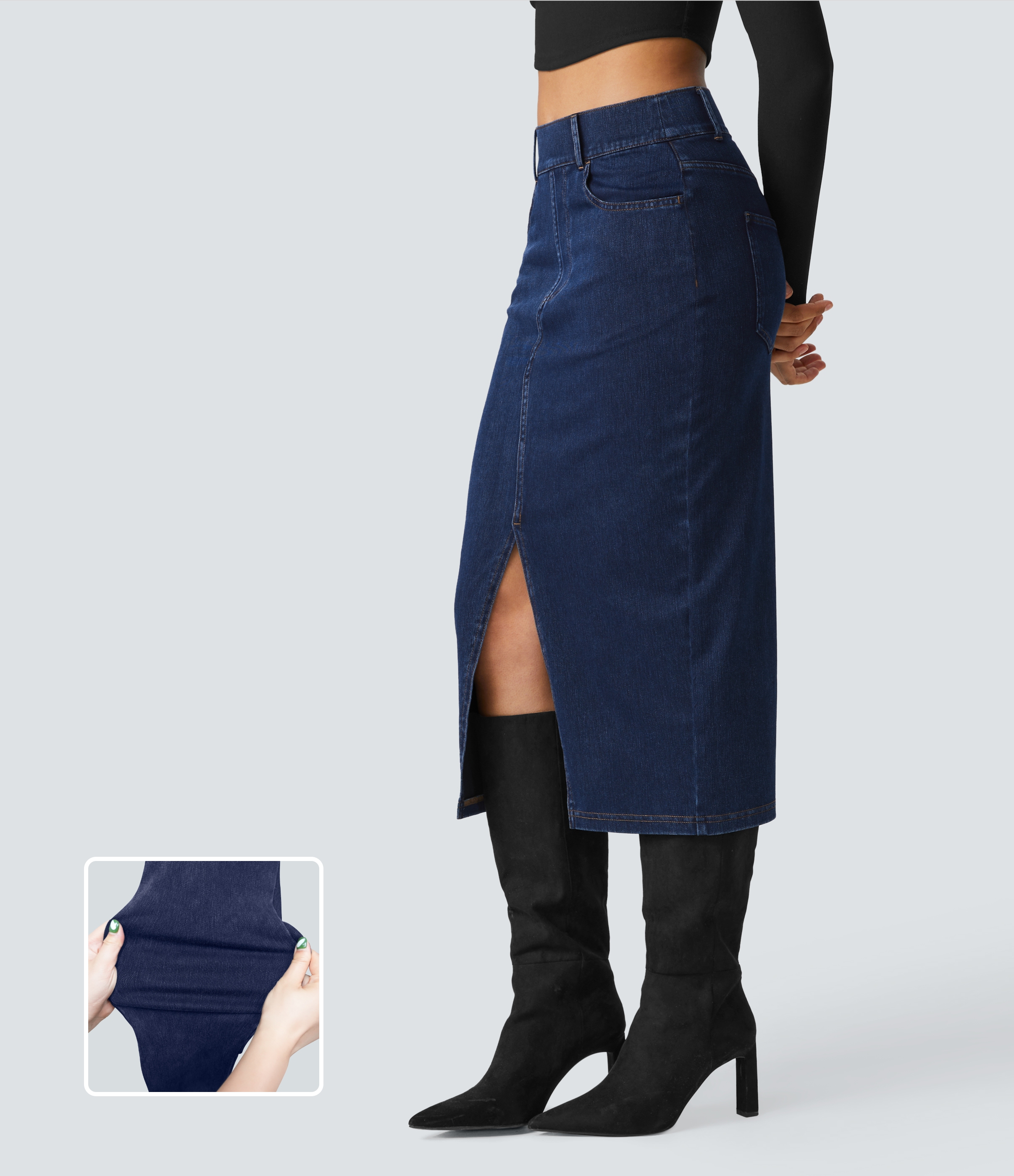 Halara Flex™ High Waisted Pockets Bodycon Denim Casual Midi Skirt