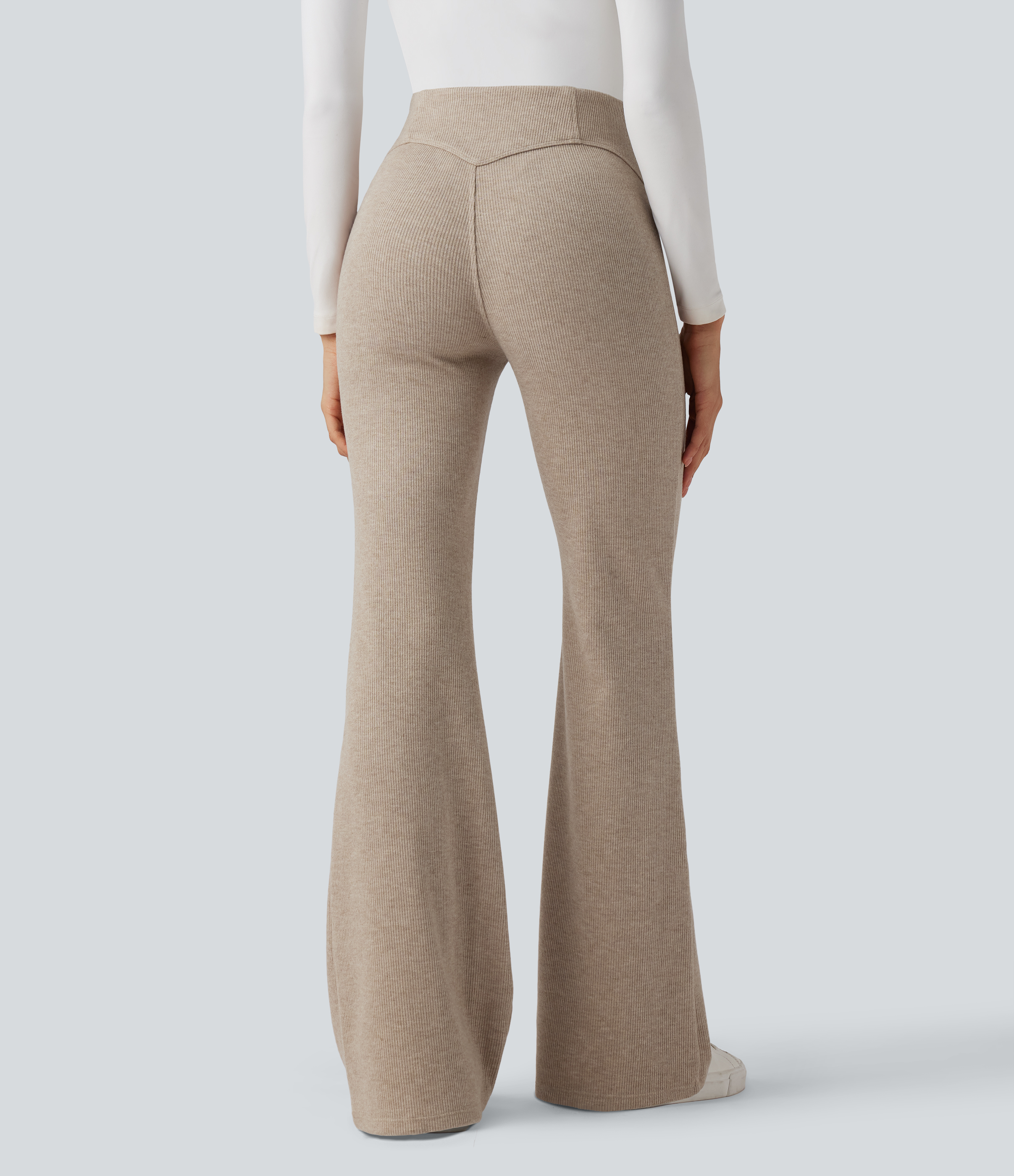 Ribbed High Waisted Tummy Control Casual Flare Pants