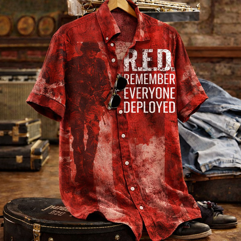 Men's Retro Red Friday Memorial Day Casual Shirt