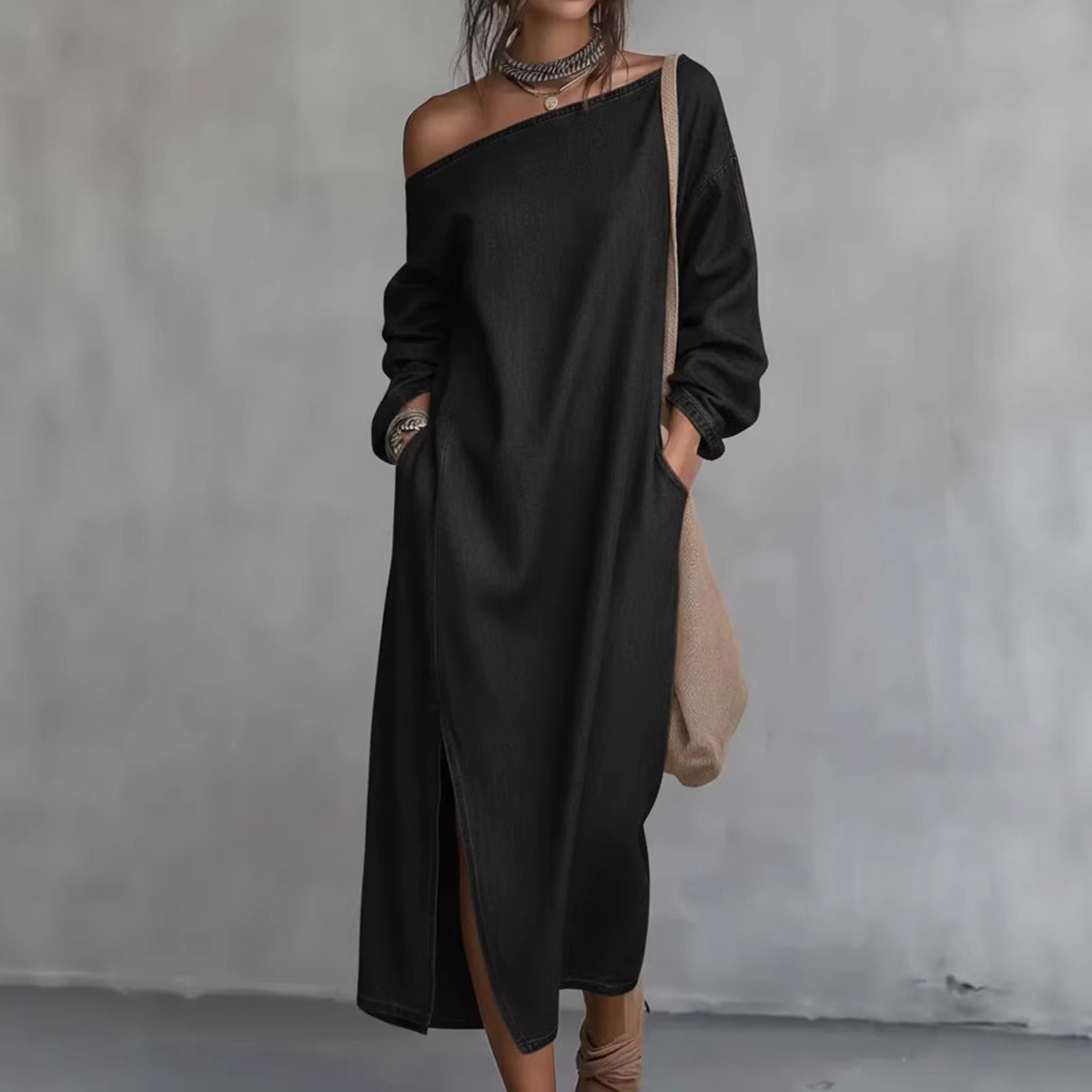 Women's Casual Solid Color One-shoulder Cotton Linen Maxi Dress