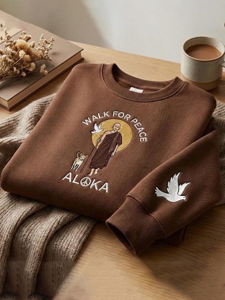 Walk For Peace  Embroidered Casual Sweatshirt