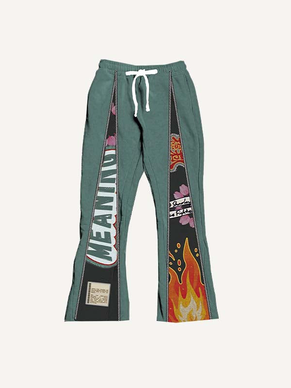 Fire&Graphic&Letter Print Elastic Waist Pants