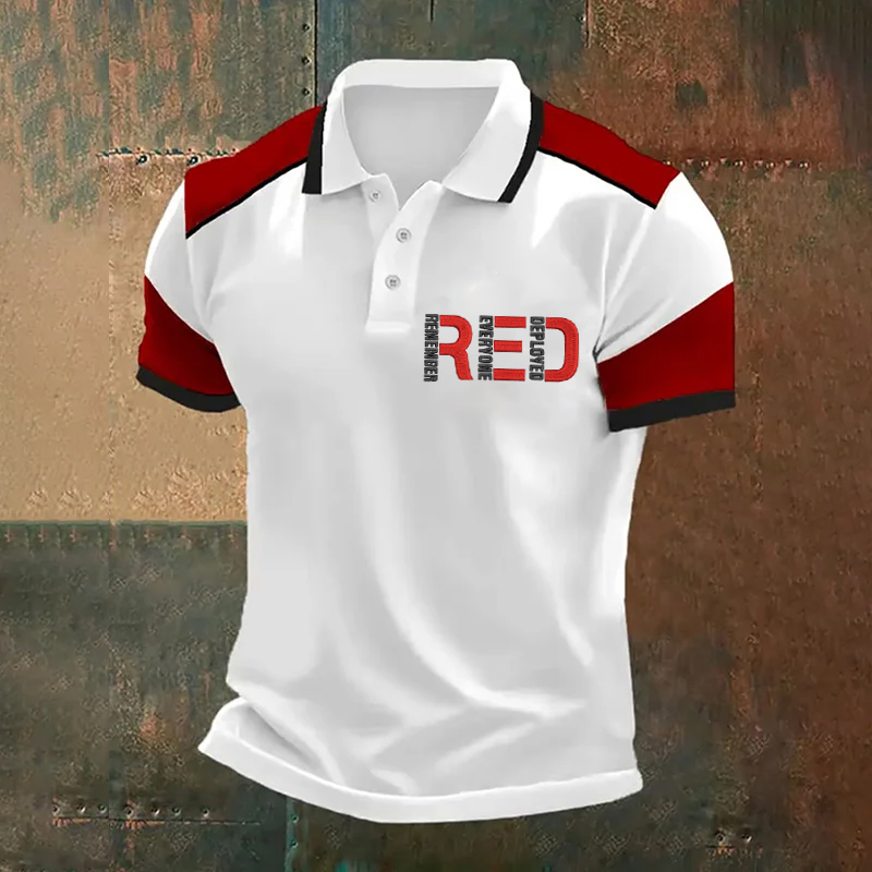 Men's Veteran Red Friday Print Casual Polo T-shirt