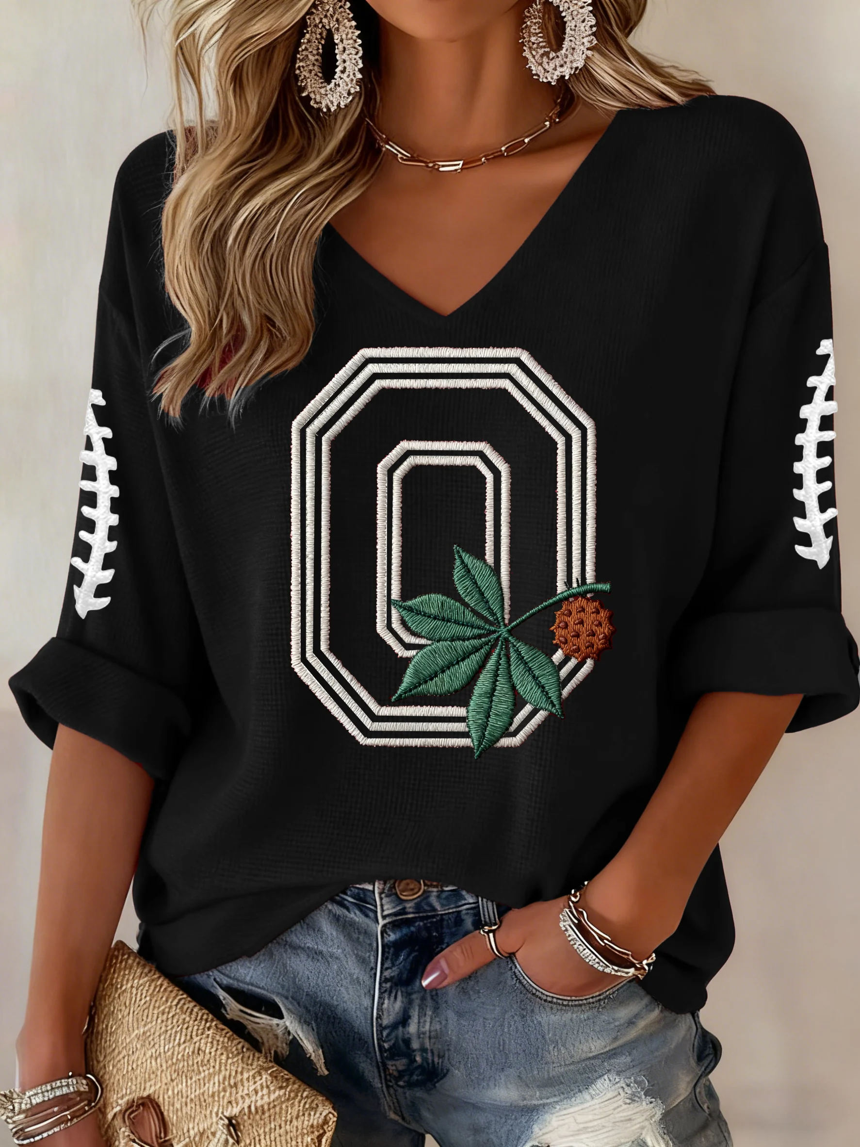 Women's Casual Rugby Print T-Shirt