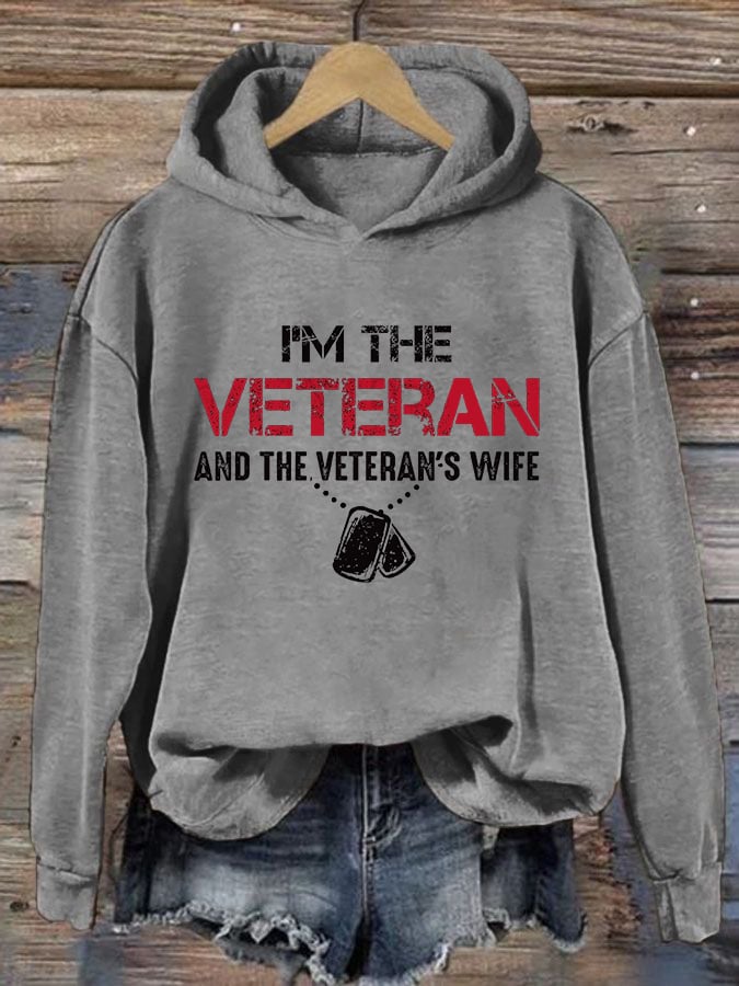 Women's I'm A Veteran And The Veteran's Wife Printed Casual Hoodie