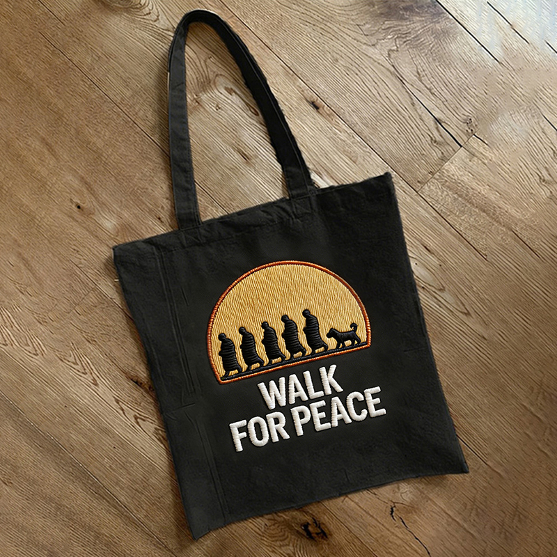 Vintage Walk For Peace Color Block Casual Canvas Bags