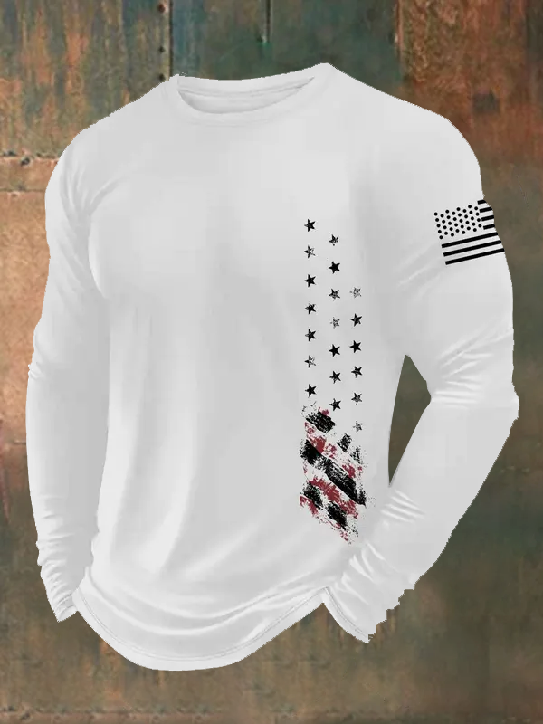 Men's American Flag  Pattern Long Sleeve 100% Cotton T-Shirt