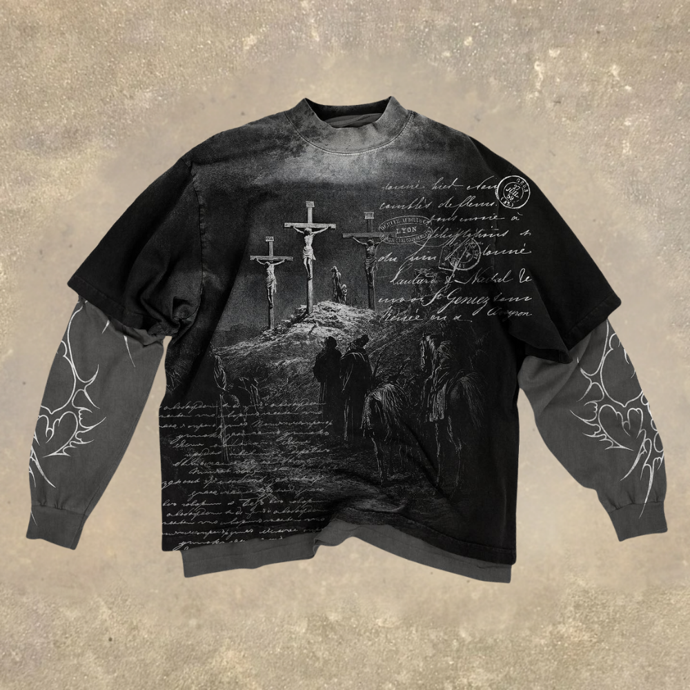 Religious Graphic & Lettering Layered Long Sleeve T-shirt