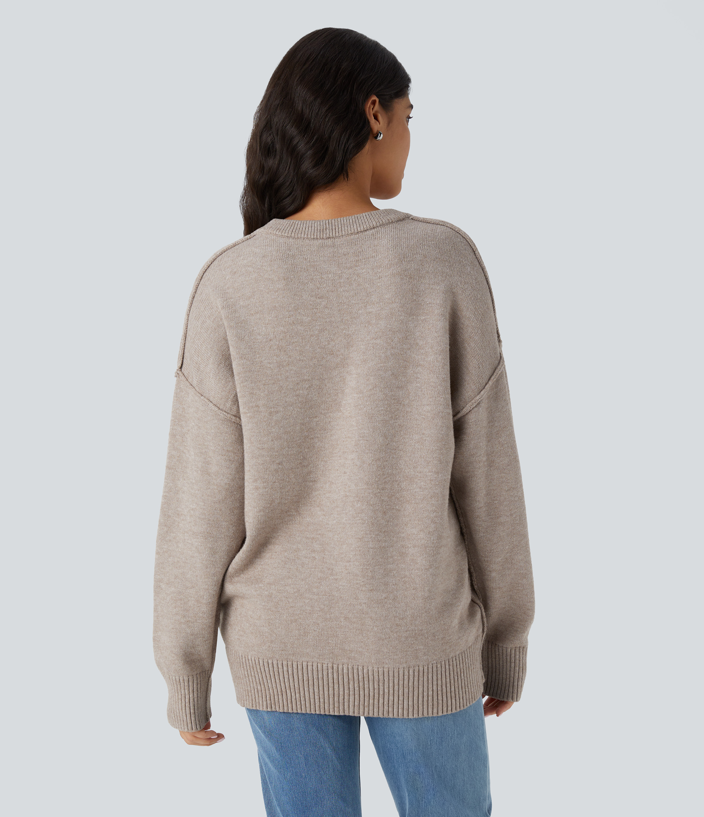 Round Neck Dropped Shoulder Long Sleeve Casual Sweater
