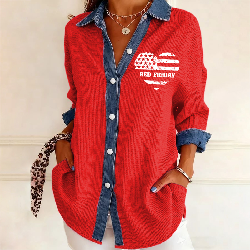 Women's Red Friday Printed Casual Shirt