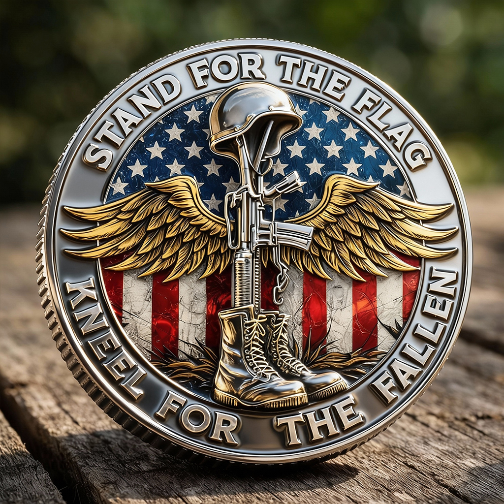 Stand for the Flag Kneel for the Fallen Veteran Memorial Challenge Coin